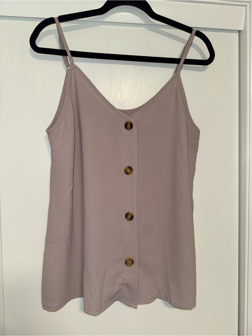 Women’s Spaghetti Strap Button-Front Tank Top - Dusty Mauve - Picture 3 of 5